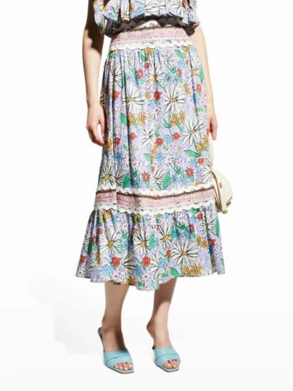 Celia B Gerda Floral Tiered Colored Midi Skirt MEDIUM